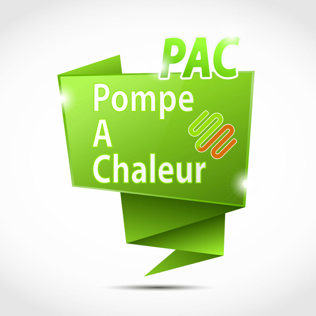 Illustration verte représentant une étiquette PAC pour une pompe à chaleur.